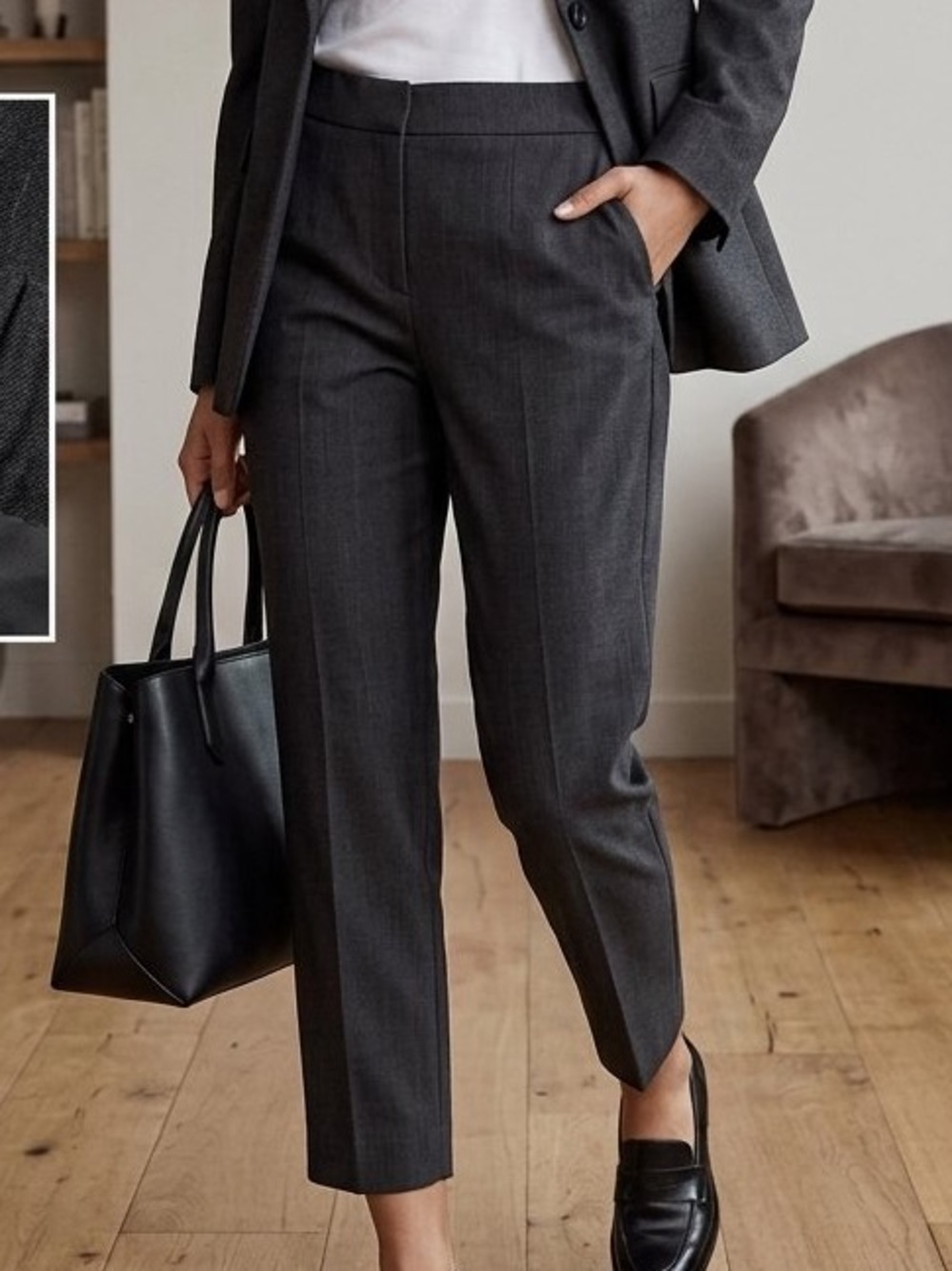 Babaton Trousers Cropped Women's 4 Gray Elastic Waistband Office Business Pants✅